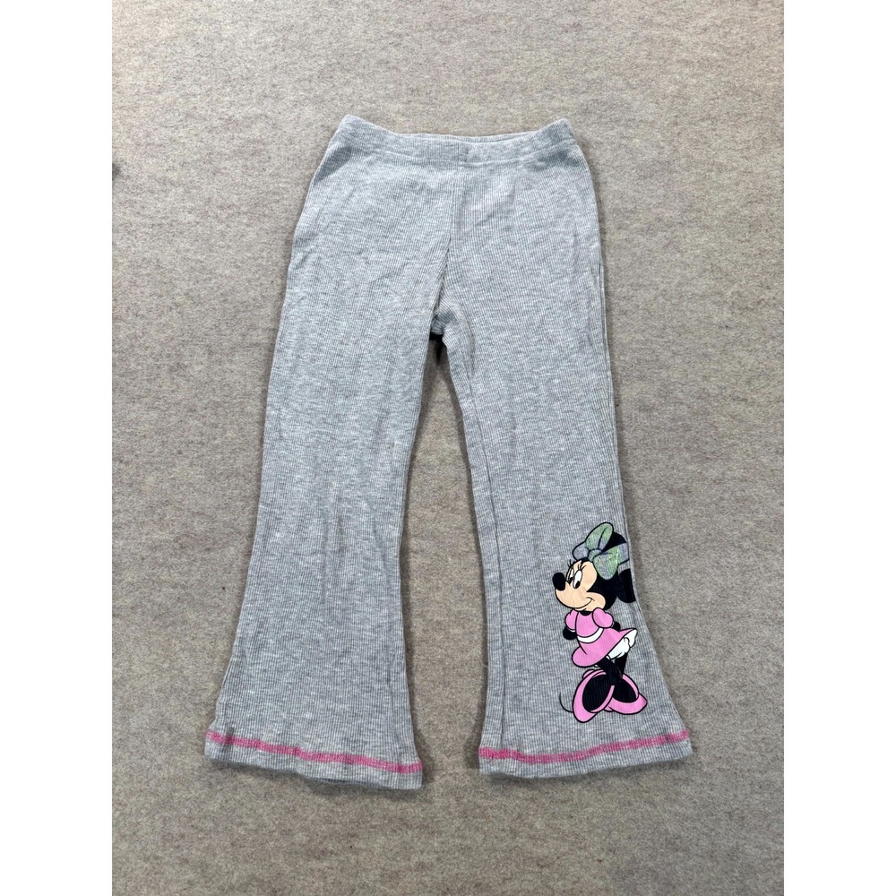 Disney Mickey and Minnie Mouse Pajama Pants Girls 4T Gray Ribbed knit Sleepwear